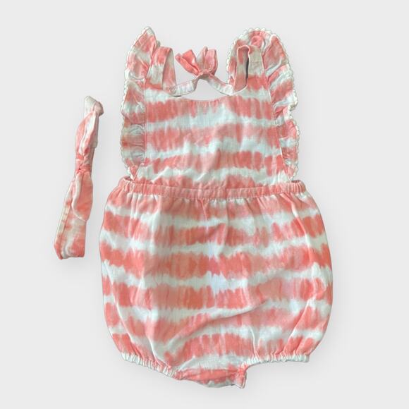 Baby/Toddler Peach Tie-Dye Romper & Headband Set 12-18mos Summer Beach - Picture 1 of 3